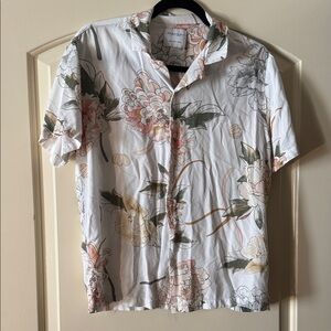 Ricky Sihgh White Floral Short-Sleeve Button-Down Womens Shirt L